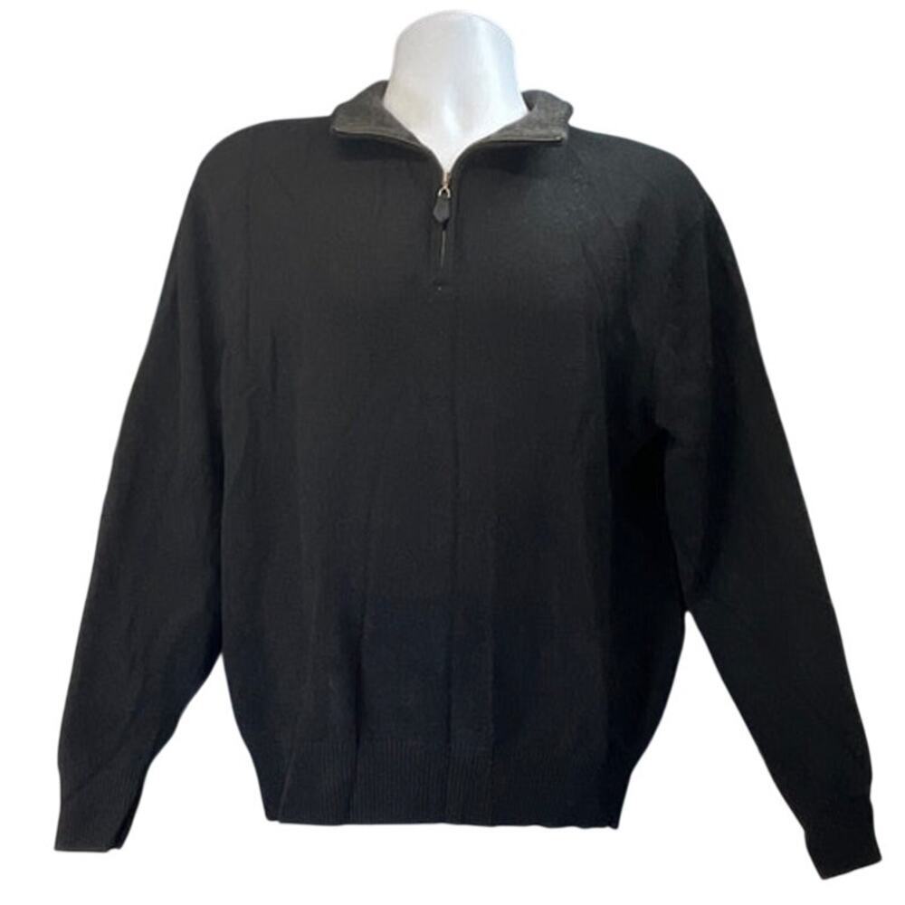 Giasone Mens L Dark Gray 100% Cashmere Quarter Zip Pullover Sweater Cozy FLAW